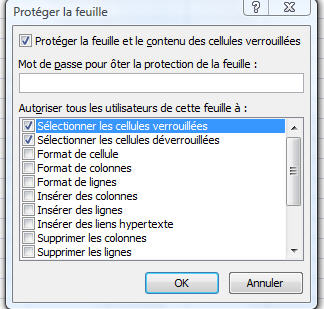 Options de protection d'un classeur Excel