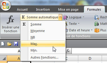 Accès aux fonctions MAX et MIN dans Excel